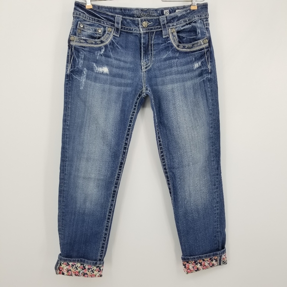 Miss Me Denim - Miss Me Signature Cuffed Floral Skinny Jeans